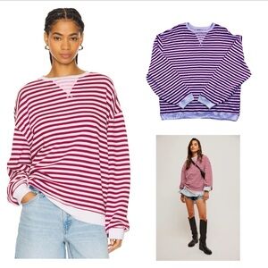 NWOT Free People Classic Striped Oversized Crewneck XL